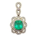 18ct gold emerald and diamond pendant, hallmarked Condition Report Approx 10.