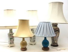 Collection of 20th century Chinese and Oriental style table lamps including a pair of square