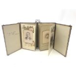 Victorian photo album, double folding embossed leather cover with brass clasps,