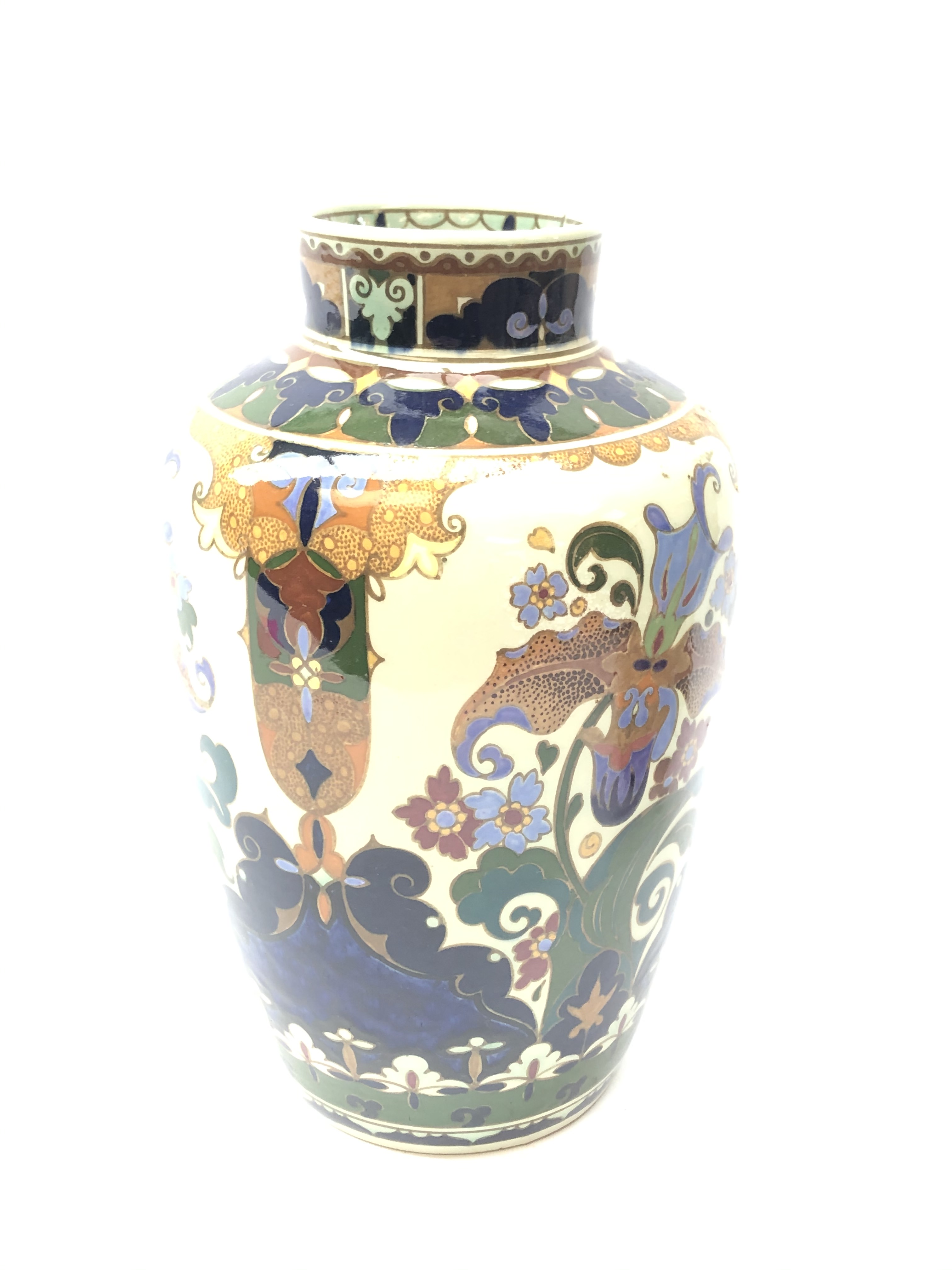 Rozenburg Den Haag vase decorated with exotic birds and flowers on pattern ground, - Image 2 of 5