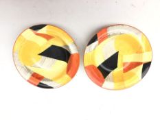 Pair of Gray's Pottery Susie Cooper hand-painted Harlequin bowls D17cm Condition Report