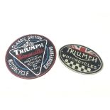 Two reproduction Triumph cast metal signs D24cm (2) Condition Report <a