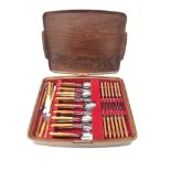 1960's fitted canteen of Sanenwood wooden handled stainless steel cutlery for six covers,