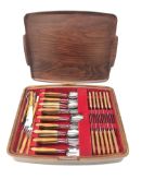 1960's fitted canteen of Sanenwood wooden handled stainless steel cutlery for six covers,