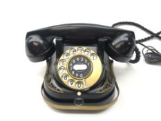 Belgian black painted telephone with bakelite headset marked 'Belgique Bell Telephone MFG Company'