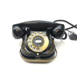 Belgian black painted telephone with bakelite headset marked 'Belgique Bell Telephone MFG Company'