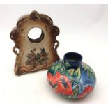 Old Tupton ware Squat vase and Victorian pottery clock case,