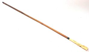 19th century walking cane, stock form ivory handle with branch form grip with the initials M.P.