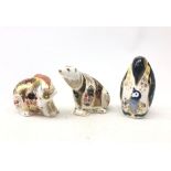 Three Royal Crown Derby paperweights: Rocky Mountain Bear and Polar Bear both commissioned by