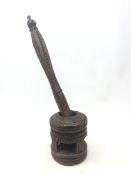 19th century African tribal carved spice pestle and mortar, with chevron bands,