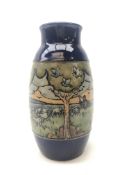 Royal Doulton stoneware vase with a band depicting a shepherd and his flock in a landscape by