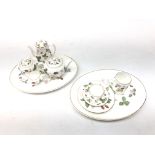 Wedgwood miniature 'Wild Strawberry' pattern tea set comprising two trays, coffee pot, teapot, trio,