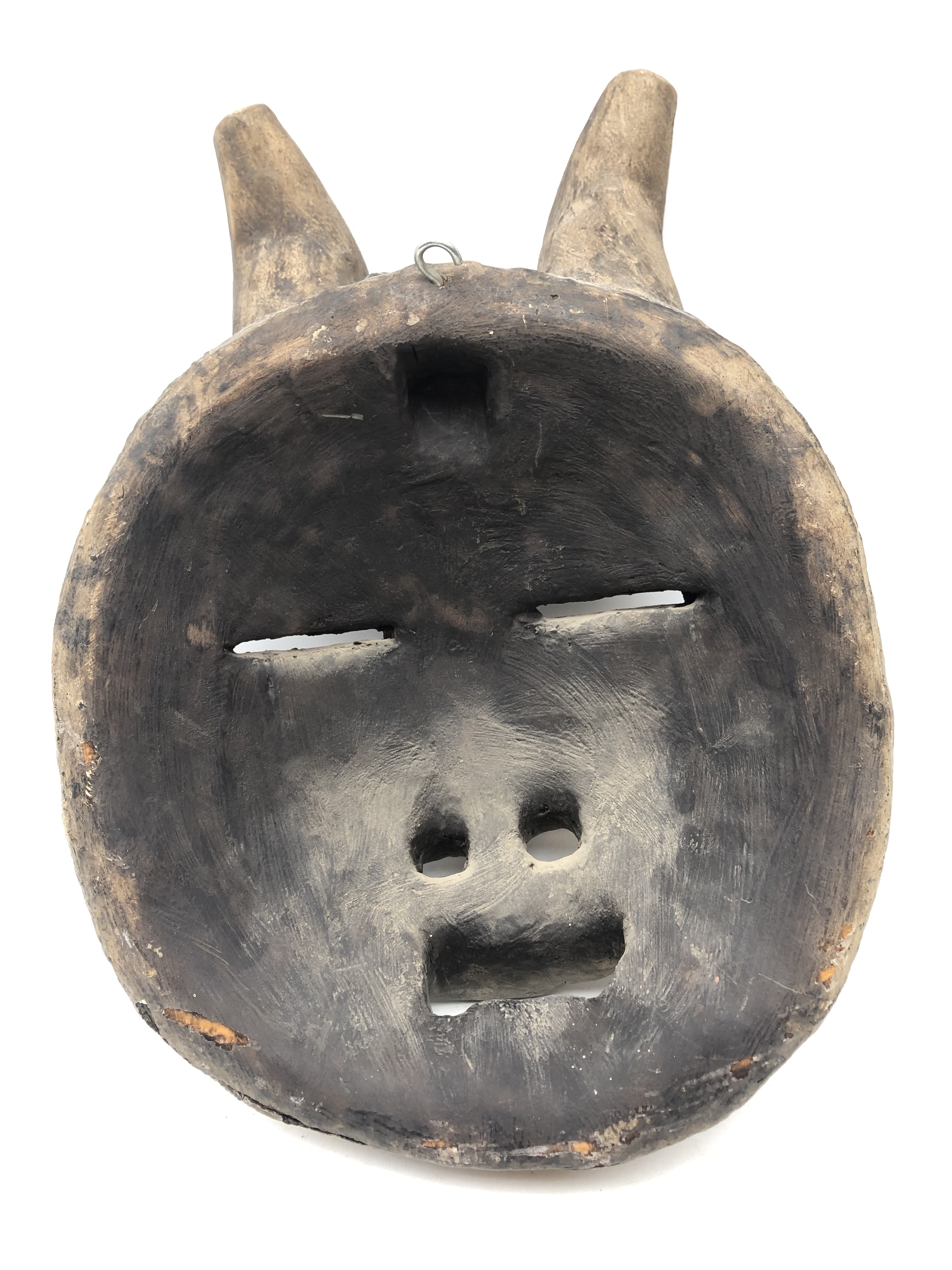 African carved softwood mask with eyes, nose and mouth apertures, inlaid cowrie shells, - Image 4 of 4