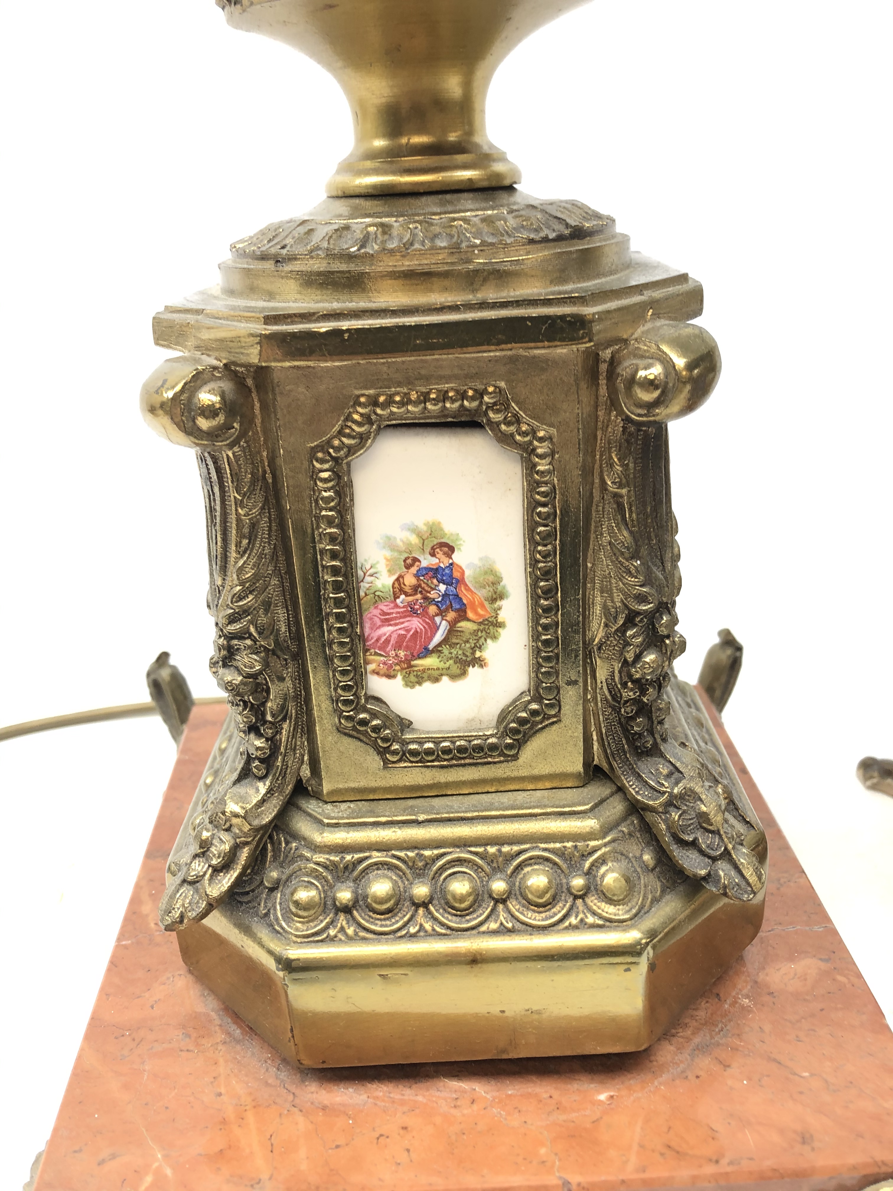 Pair French gilt metal and ceramic table lamps, - Image 2 of 2