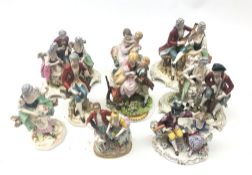 Collection of Continental glazed porcelain groups including Capodimonte,