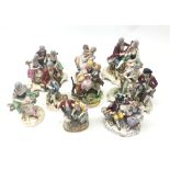 Collection of Continental glazed porcelain groups including Capodimonte,