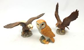 Beswick matt glazed Golden Eagle no. 2062, Bald Eagle no. 1018 and matt glaze Barn Owl no.