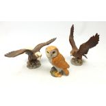 Beswick matt glazed Golden Eagle no. 2062, Bald Eagle no. 1018 and matt glaze Barn Owl no.