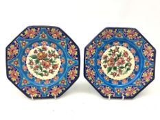 Pair of French Longwy octagonal plates pattern no.