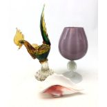 Tall glass model of a cockerel, probably Murano H47cm,