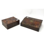 19th century brass inlaid rosewood writing box and a Victorian jewellery box with parquetry top (2)