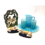 Davidson Brideshead pearline blue jug and glass set on tray, L29cm,