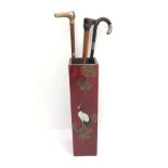 Victorian ebonised walking stick with silver mounts,
