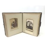 Victorian photograph album, leather bound with gilt initials and edges and brass clasp,