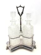 Late Victorian silver plated decanter stand of trefoil form, each with square section receptacles,