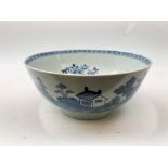 18th century Chinese Export blue and white bowl painted landscape and pagoda scene D23.