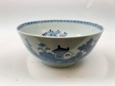 18th century Chinese Export blue and white bowl painted landscape and pagoda scene D23.