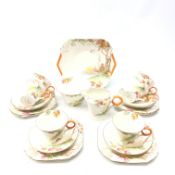 1930s Shelley tea service decorated with a woodland scene in the Regent shape comprising six trios,