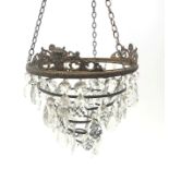 20th century gilt metal bag form chandelier with faceted drops,