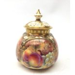 Royal Worcester pot pourri vase and cover hand-painted with fruit by Christopher Hughes, shape no.