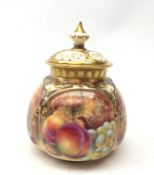 Royal Worcester pot pourri vase and cover hand-painted with fruit by Christopher Hughes, shape no.