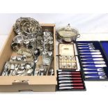 Collection of assorted silver-plate including condiment sets, Victorian flatware, cutlery sets,
