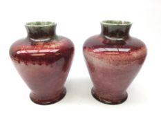 Pair Cobridge stoneware Flambe vases of shouldered, tapering form, impressed marks,