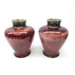 Pair Cobridge stoneware Flambe vases of shouldered, tapering form, impressed marks,