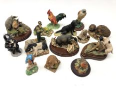 Collection of Border Fine Arts figures comprising Badgers, Black Labrador, Kingfisher,