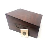 Victorian mahogany slope front work box with brass carry handles,