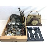 Homeland Pewter four piece tea set, Black Forest carved figure of a Monk,