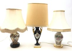 Kaiser porcelain table lamp with swan neck handles (H61cm overall) and two other Kaiser lamps with