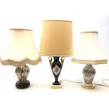 Kaiser porcelain table lamp with swan neck handles (H61cm overall) and two other Kaiser lamps with