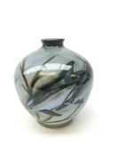 Cobridge stoneware vase decorated with swimming Dolphins signed JS and BL dated 1998,