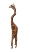 Carved wood floor standing model of a Giraffe,