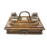 Edwardian oak desk-stand with silver plated mounts,