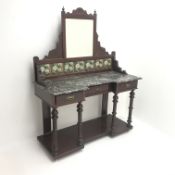 Late Victorian inverted breakfront marble top washstand, raised mirror and tiled back,