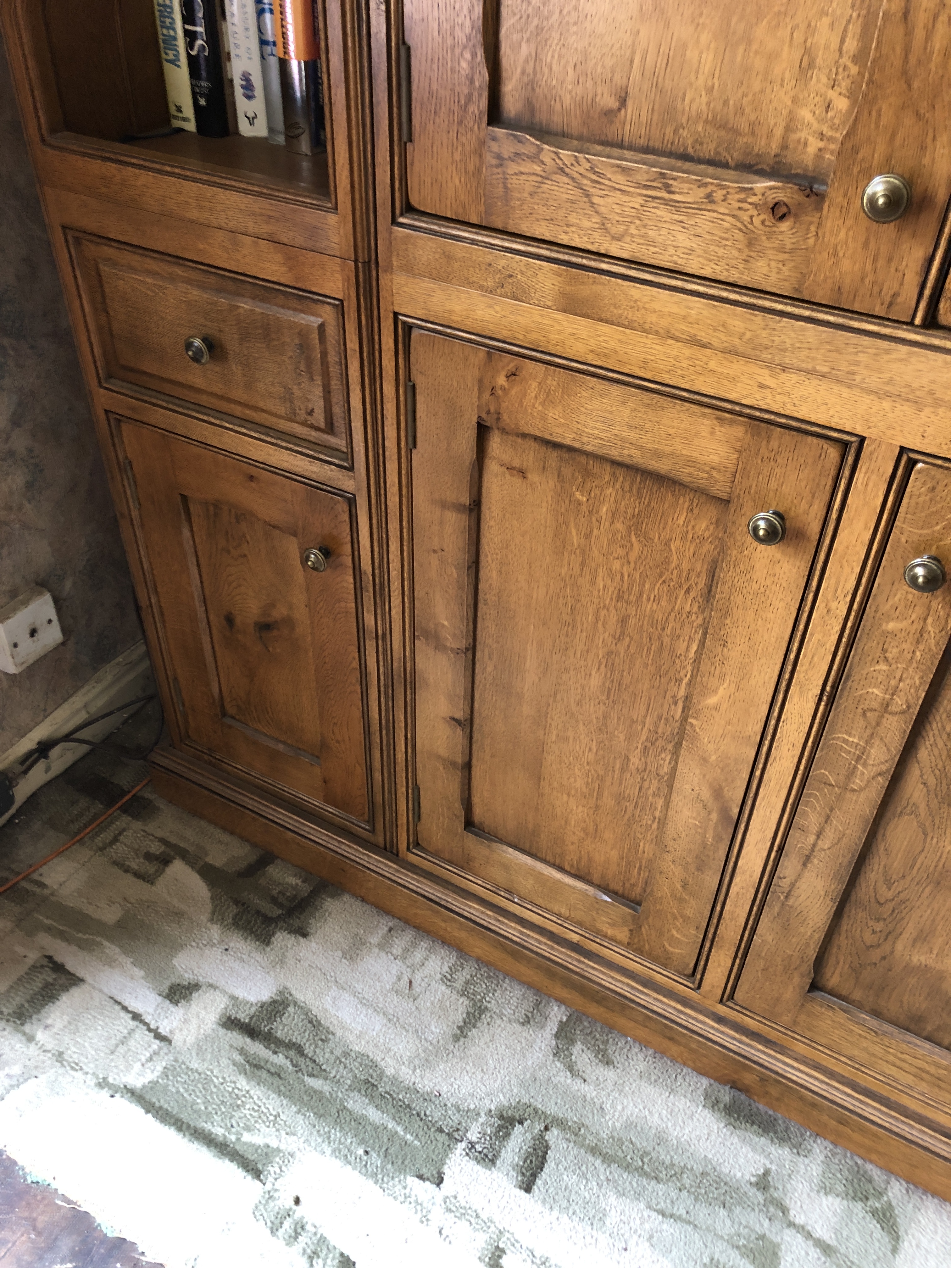 Bespoke figured oak freestanding bookcase/display cupboard, fitted with multiple panelled doors, - Image 3 of 9