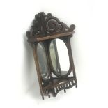 20th century mahogany wall hanging corner shelf fitted with two oval mirrors, W45cm, H83cm,