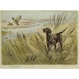 Henry Wilkinson (British 1921-2011): Labrador and Ducks, limited edition dry point etching No.